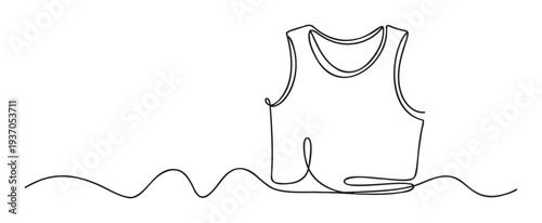 Minimalist continuous line drawing of a sleeveless shirt creating a modern and simple clothing design concept for apparel store promotions or fashion related graphic presentations