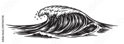 Powerful curling ocean wave capturing the immense energy of the sea, ideal for surfing enthusiasts, aquatic themed apparel, and beach resort marketing materials