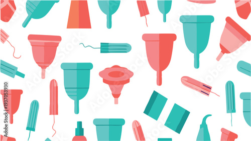 Collection of feminine hygiene products including menstrual cups tampons sanitary pads and period care items flat vector illustration set