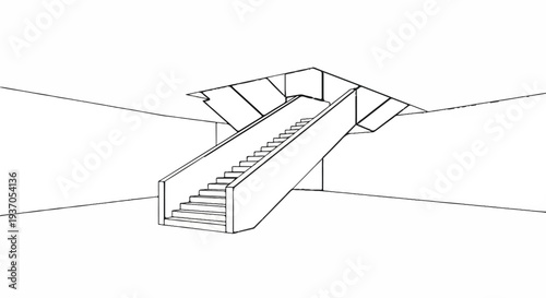 A black and white sketch of an interior staircase leading upwards