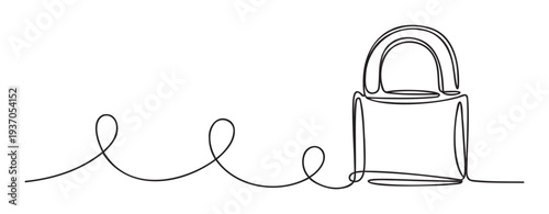 Abstract continuous line drawing of a modern padlock with a flowing connected line, perfectly capturing the essence of security, protection, and safe access for various cybersecurity and