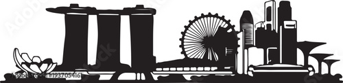 Singapore cityscape skyline silhouette with famous landmarks and buildings in a simple flat design