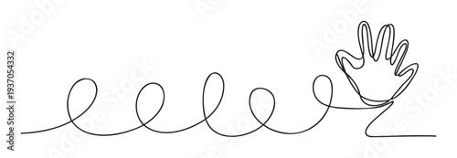Elegant continuous line gracefully forming a series of gentle loops before smoothly outlining an upwardfacing hand, perfect for contemporary brand identity, conceptual presentations, or
