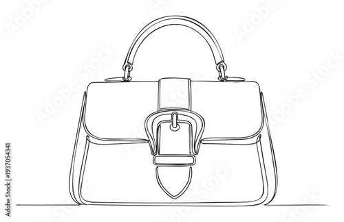 Elegant and modern continuous line drawing of a womens handbag with a top handle and buckle closure perfect for fashion blogs magazine layouts apparel branding and accessory promotions