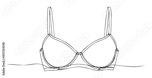 Elegant continuous line art drawing of a womens underwire bra, a versatile graphic suitable for intimates branding, lingerie product display presentations, and feminine apparel promotions.