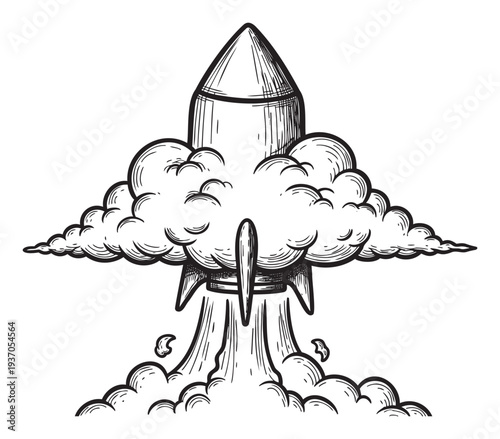 Illustrative rocket launching with impressive thrust and smoke, representing rapid business growth, startup development, space exploration, technological advancement, and achievement.