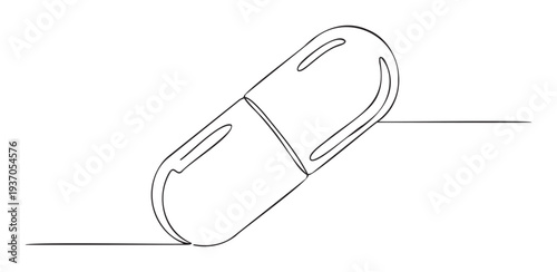 Simple continuous line drawing of a pharmaceutical capsule representing health and wellness for medical websites and educational content