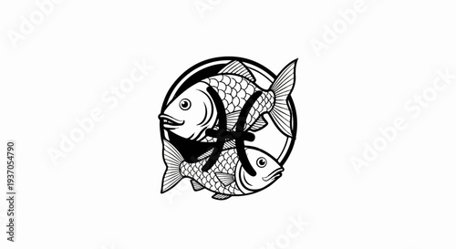 Astrological symbol of Pisces with two stylized fish and the symbol