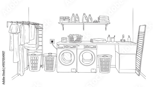 Organized laundry room with appliances and essentials providing a functional space for household chores and clothes care activities