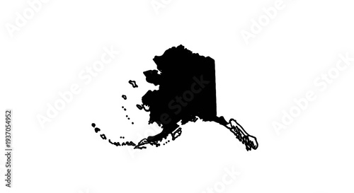 Black silhouette of Alaska's distinctive map outline on white background