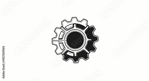 Stylized black gear with a rough, hand-drawn outline on a white background