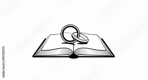 Open book with two interlocking rings on its pages