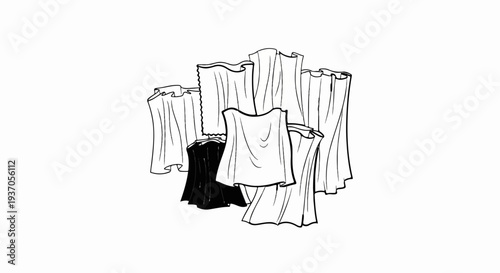 Abstract sketch of draped fabric and clothing items