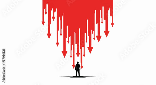 Silhouette of a person standing as red arrows fall from above