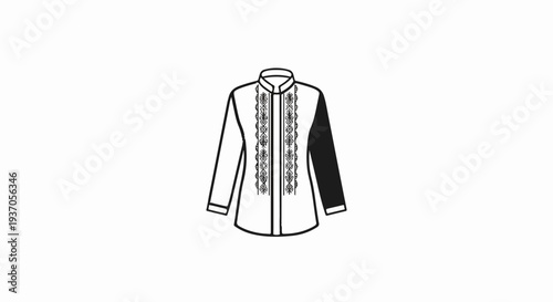 Detailed illustration of a traditional ornate shirt with a stand-up collar