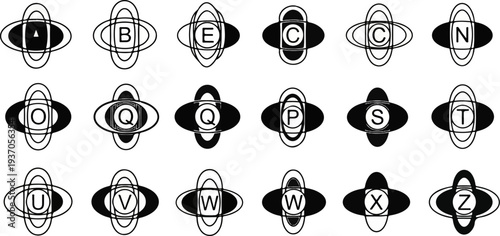 Collection of abstract symbols with letters