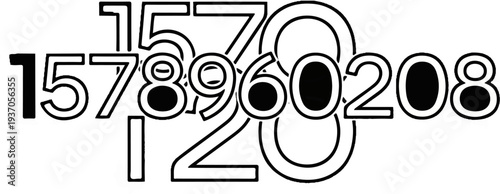 Overlay of various numbers and numerals in black and white with bold outlines