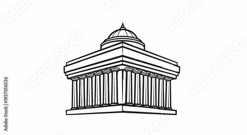 Monochromatic depiction of a classical structure with a dome and columns