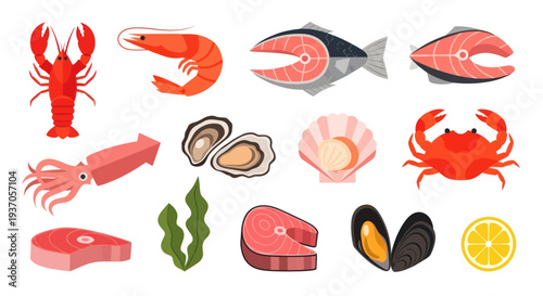Seafood assortment lobster shrimp fish shellfish