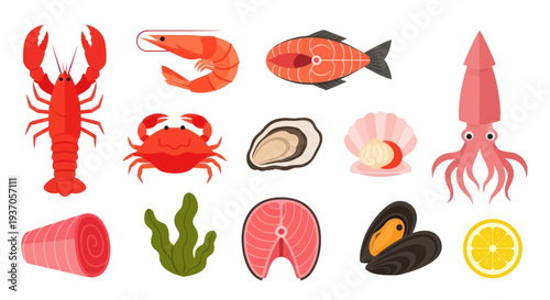 Seafood variety lobster shrimp and fish