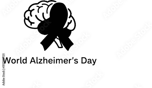 Black ribbon wrapped around a brain outline