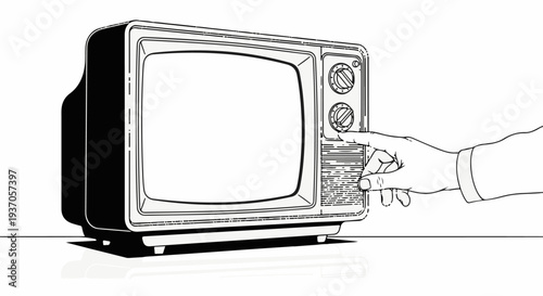 Vintage television with a hand adjusting the dial