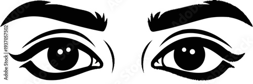 A stylized black and white illustration of a pair of human eyes
