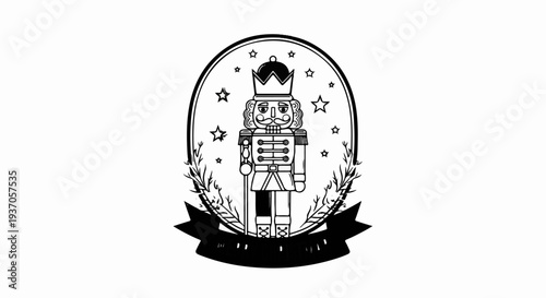 Vintage Nutcracker emblem with royal details and festive stars