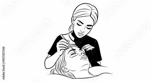 Woman applying eyelash extensions to another woman lying down