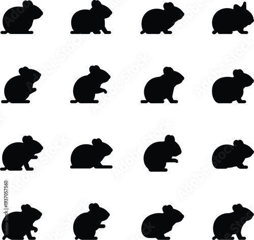 Mouse silhouette set small rodent animal poses collection rat mice vector icon black silhouette isolated design illustration