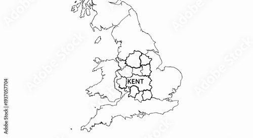 Outlined map of Great Britain with Kent highlighted