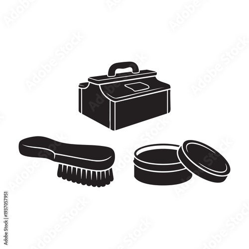 Classic Shoe Shining Box Polishing Brush and Polish Tin Set