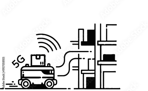 Autonomous delivery vehicle with 5G signal navigates building pathways