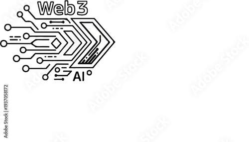 Abstract digital circuit graphic with Web3 and AI text elements