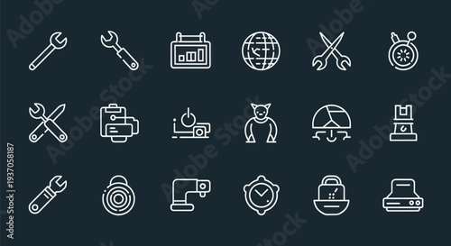 Set of linear icons for business and tech
