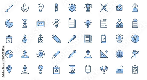 Set of various blue line art icons