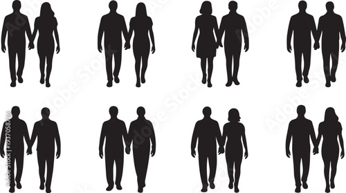 Silhouettes of Couples Holding Hands in Various Poses black white