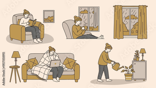 Cozy indoor activities during autumn season, person relaxing at home.