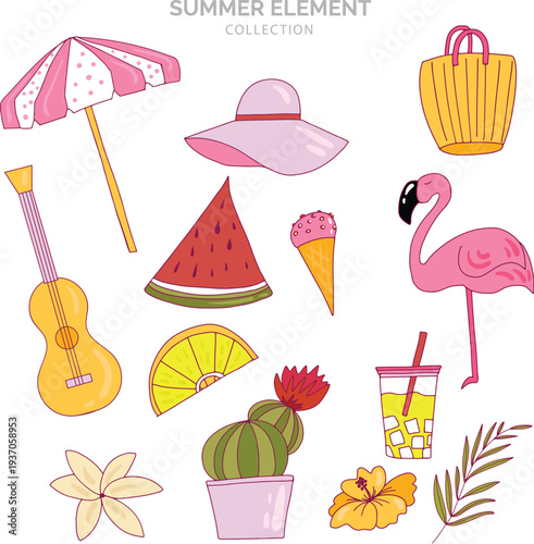 Cute summer holiday flat vector icons for digital marketing vector