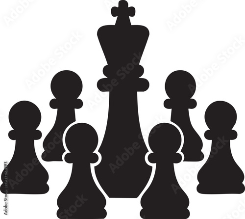 Chess King Protected by Pawns Strategy Concept Vector