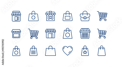 Shopping icons cart bag store outline