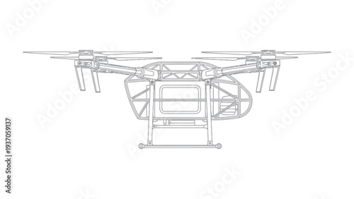 Drone Schematic: A detailed schematic illustration of a drone, showcasing its intricate design and components. Capturing the essence of modern technology and aerial innovation.