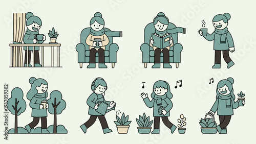 Cozy Winter Activities with a Young Woman Enjoying Indoor and Outdoor Pursuits.