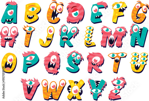 Monster abc set with unique eyes and mouth expressions vector