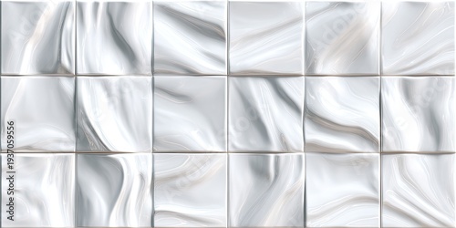Abstract tile pattern featuring squares with swirling white and gray marble-like textures