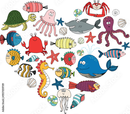 Whimsical ocean life illustrations for kids nursery and room decor vector
