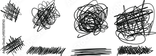 Hand drawn scribble doodle lines set chaotic messy sketch marker highlight stroke collection vector