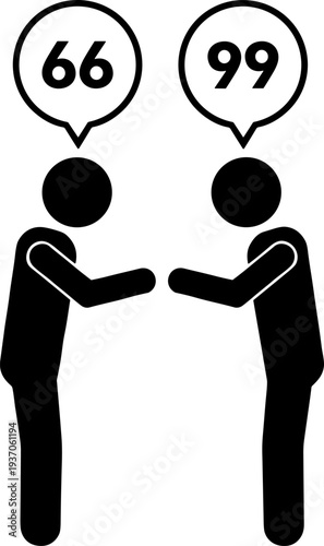 Different perspectives concept with two people seeing opposite numbers communication misunderstanding illustration, flat vector illustration