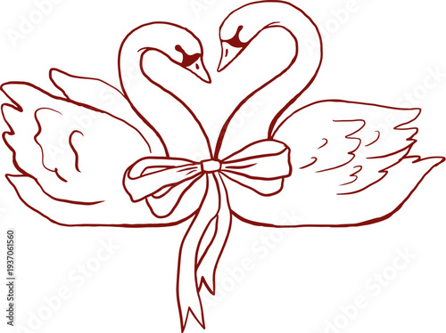 Tableau sur toile Two swans with coquette ribbon bow