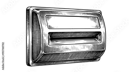 Mailbox slot letterbox with flap opening vector engraving style on white isolated background for home postal service icon design